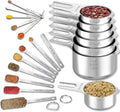 20PCS Measuring Cups and Spoons Set, Includes 7 Stackable Stainless Steel Cups, 7 Rectangular & 5 Mini Measuring Spoons with Leveler Fits Spice Jars, Kitchen Gadgets with Engraved Markings