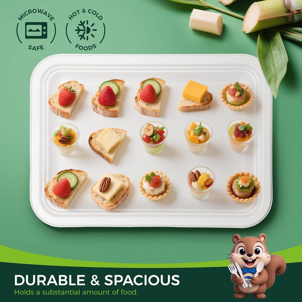 100 Pack 14 Inch Disposable Compostable Food Trays, Heavy-Duty White Paper Plates for Crawfish Boil, Lobster, Thanksgiving, Parties, Large Serving Platters
