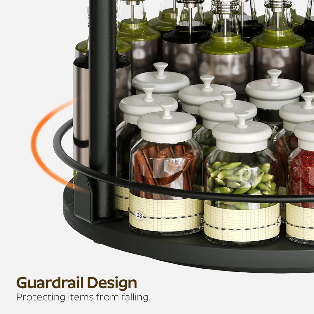 3-Tier Lazy Susan Organizer, Rotating Spice Rack, Spinning Organizer, Industrial Turntable Spice Rack Organizer for Cabinet, Kitchen Countertop, Pantry, Black SR23BK