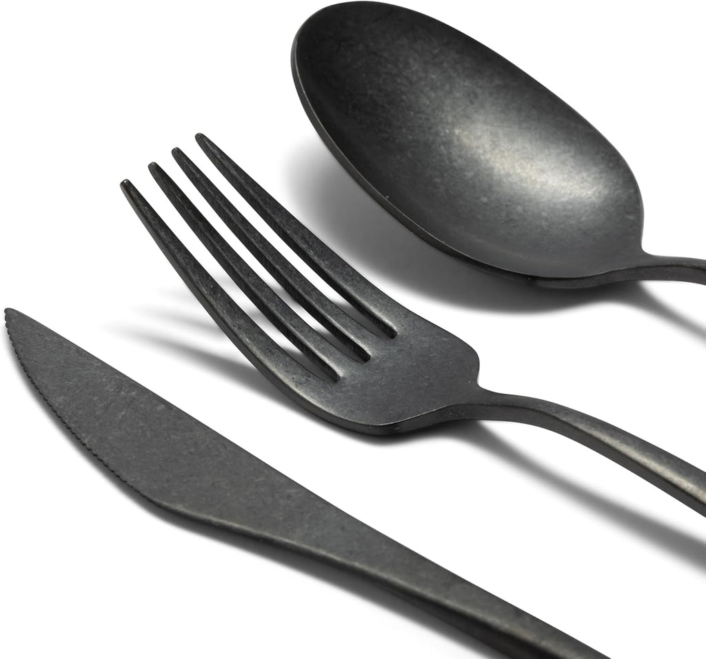 Luxury Vintage Flatware 20-Piece Set – Service for 4, Premium Stainless Steel with Weighted Handles, Aged Heirloom Finish, Dishwasher Safe, Elegant and Modern Cutlery (Vintage Black)