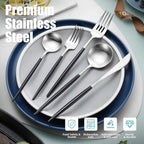 Matte Black Silver Silverware Set for 4,Modern Stainless Steel Brushed Cutlery Set,20-Pieces Heavy Duty Flatware Set,Knives Spoons and Forks Set Utensils Set, Satin Finish, Dishwasher Safe