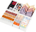 6 Pack Sock Underwear Drawer Organizer Dividers, 58 Cell Foldable Fabric Dresser Closet Organizers and Storage Bins for Clothing, Baby Clothes, Bra, Panty, Scarf, Ties (White)