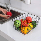 LeleCAT Wire Baskets with Handles, Wire Storage Organizer Baskets, Household Refrigerator for Cabinets, Pantry, Closets, Bedrooms - Set of 4（Black)