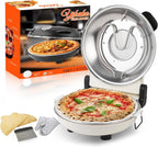 12" Electric Pizza Oven - Countertop Pizza Maker with Ceramic Stone, Heats up to 800°F, Portable Indoor Pizza Oven for Homemade Pizzas, White