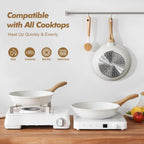SENSARTE Nonstick Frying Pan Skillets, White Ceramic Coating Omelette Pans, Healthy Cookware Chef's Pan, Free of Intentionally Added PTFE & PFAS (8+11Inch with Lid)