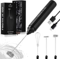 Zulay Froth N Go Milk Frother Rechargeable - 3-in-1 Frother Wand With Case & USB-C Charger - Comes With 3 Whisk Attachments for Latte, Cappuccino, Matcha, Protein Shakes - Black