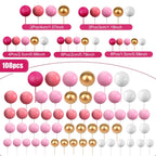 108 Pcs Balls Cake Topper DIY Cupcake Insert Foam Balloons for Cake Baking Wedding Anniversary Birthday Decoration(Pink Series, White, Gold,Multi Sizes)