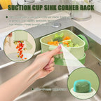 2PCS Suction Cup Sink Corner Racks, Corner Sink Strainer, Sink Corner Rack Strainer with Automatic Press-To-Dump Design, Sink Strainer Basket with Duty Dish Sponge, Multifunctional Food Waste Catcher.