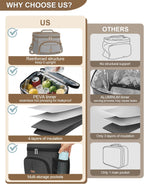 Lunch Box for Man Women, Insulated Lunch Bag Cooler Bag Leakproof Lunchbox Lunch Tote Bags with Removable Strap for Work School Picnic Travel (Grey/12L
