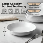 Y YHY 9" Pasta Bowls, 40oz Large Salad Bowls Set of 6, Wide Shallow Ceramic Bowls for Serving Soup, White Dinner Plates Set for Kitchen, Microwave Dishwasher Safe