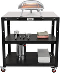 36''x 24'' Large Movable Pizza Oven Table for Outdoor, 304 Stainless Steel Grill Cart with Wheels, 3-Shelf Outdoor Kitchen Prep Table Pizza Oven Stand on Wheels for Ooni 16, Blackstone Griddle