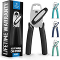 Zulay Kitchen Heavy Duty Stainless Steel Manual Can Opener – Ergonomic Soft Grip Handles, Smooth Edge Cutting Wheel & Large Built In Bottle Opener – Easy Turn Knob for Effortless Use - Black