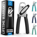 Zulay Kitchen Heavy Duty Stainless Steel Manual Can Opener – Ergonomic Soft Grip Handles, Smooth Edge Cutting Wheel & Large Built In Bottle Opener – Easy Turn Knob for Effortless Use - Black