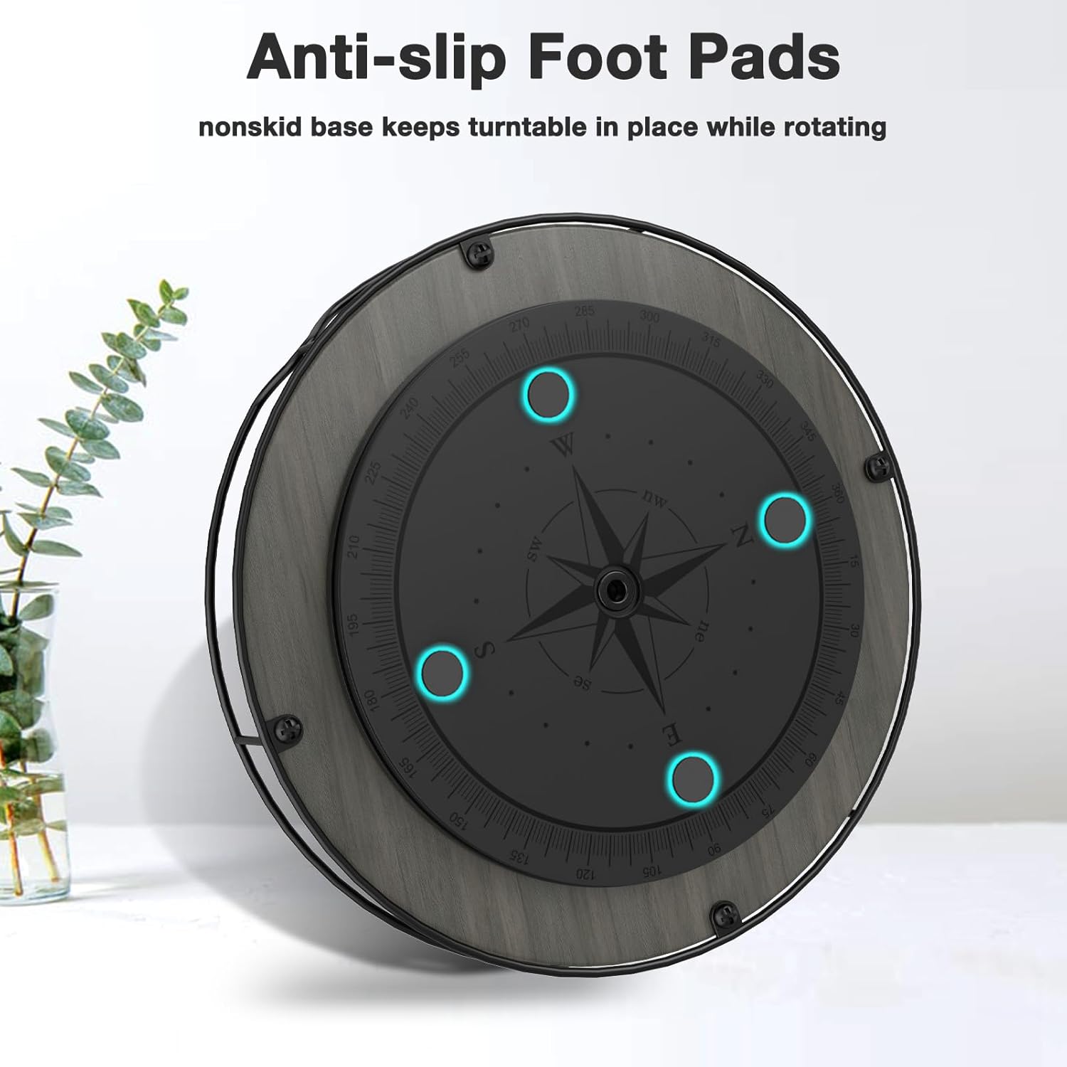 Lazy Susan Turntable Organizer with Anti-Slip Mat for Cabinet Pantry Kitchen Countertop Refrigerator Office, Pine Wood, 12", Grey…