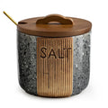 Salt Cellar with Lid & Spoon, Ceramic Salt Container for Countertop, 10 OZ Salt Bowl Holder, Gray