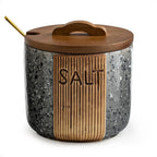 Salt Cellar with Lid & Spoon, Ceramic Salt Container for Countertop, 10 OZ Salt Bowl Holder, Gray