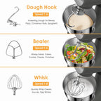 ZACME Mixers Kitchen Electric Stand Mixer 5.5QT 600W, Aluminum die casting and Gears, Dual Cooling System, Low Noise, DC Motor, LED Display and Timing Function, Tilt-head Metal Food Mixer, Grey