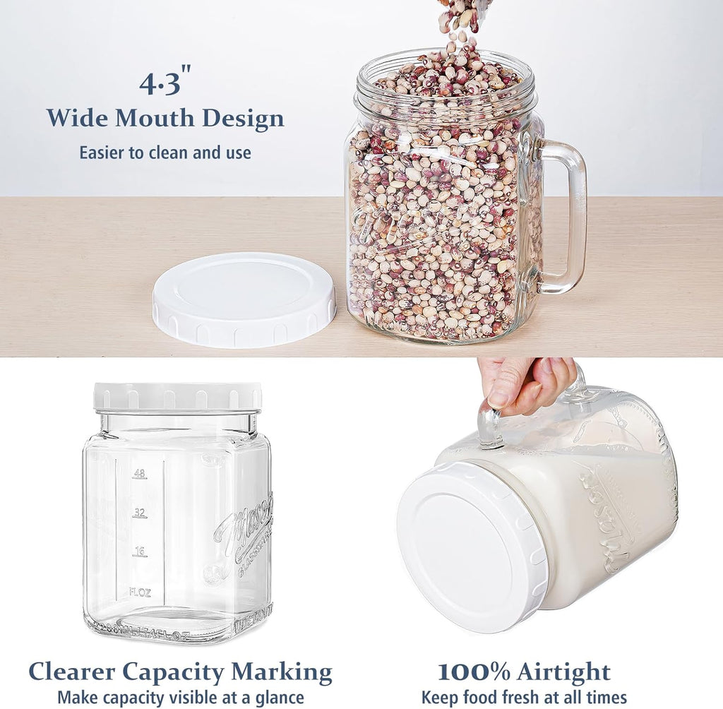 74 oz/2160 ml Glass Jar with Lid, Wide Mouth Airtight Glass Storage Jar, Quart Pantry Organization Mason Jar For Fridge, Food Storage Container For Sugar, Flour, Pickle, Coffee, Candy
