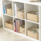 TheWarmHome Storage Basket for Organizing - Small 6 Pack 11.8x7.8x5.2 inch Fabric Storage Cubes with Cotton Rope Handle, Collapsible Storage Bins Baby Storage Toy Nursery (Beige)