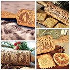 Christmas Wooden Rolling Pin for Baking,Engraved Embossing Rolling Pin Cookie Stamps Roller Square Grid Cookies Mold Kitchen Decor Tools for Kids Adults(Jesus Nine Palaces)