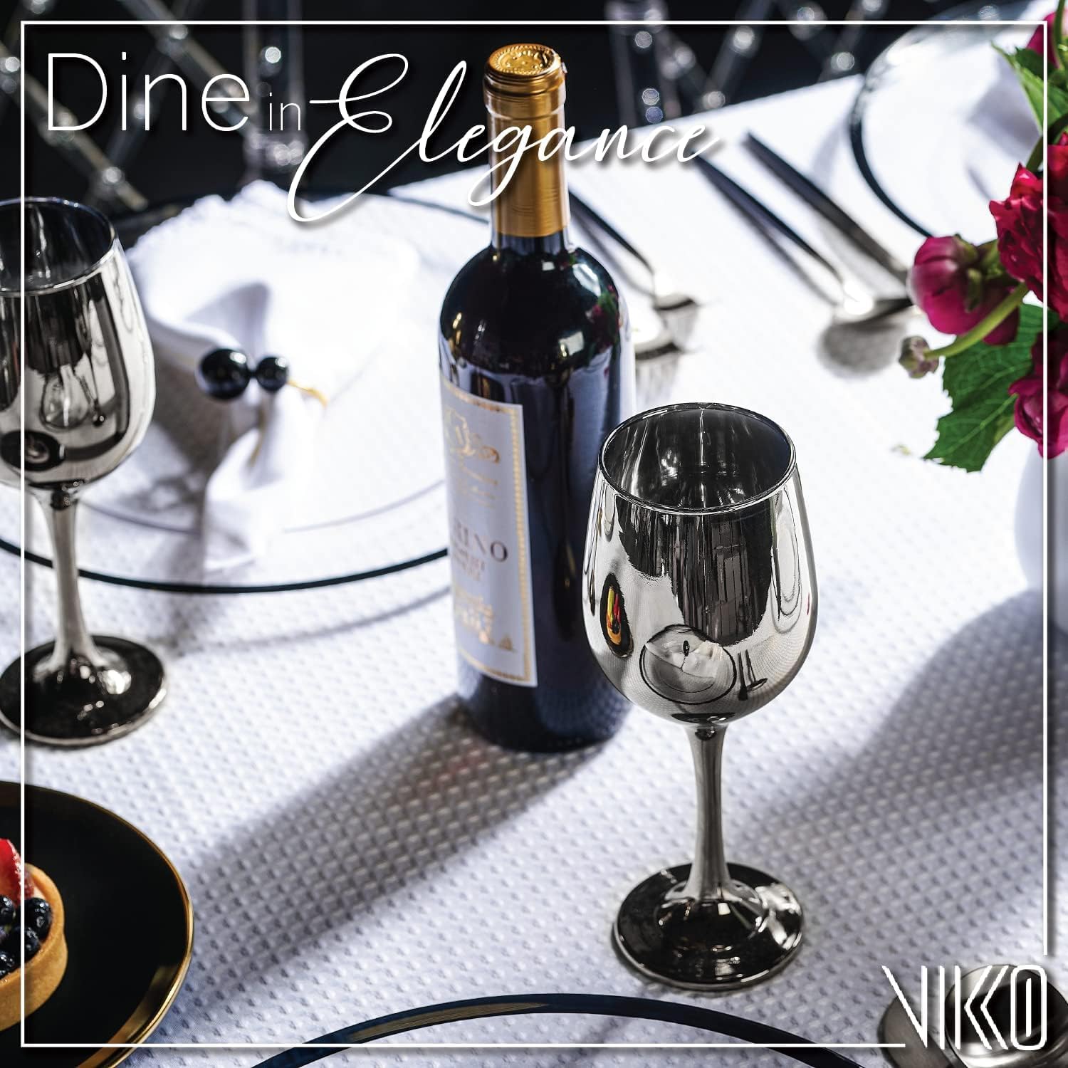 Vikko Décor Wine Glasse, 14 Oz Fancy Wine Glass With Stem For Red And White Wine, Thick And Durable Wine Glass, Dishwasher Safe, Great For Wine Tasting, Set Of 12