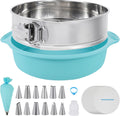 Aufind Springform Cake Pan 9 Inch, 304 Stainless Steel Baking Pan with Removable Bottom, Leakproof Nonstick Design Includes 12 Piping Tips, Silicone Mold and 50 Parchment Papers (9" Cake pan)
