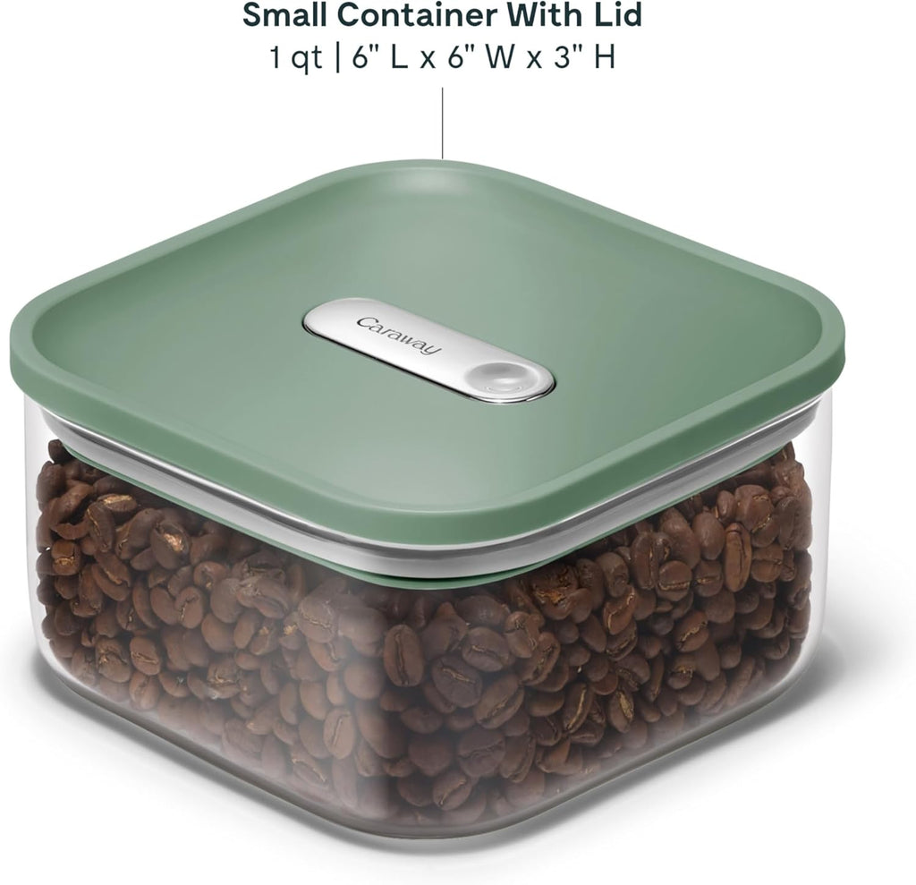 Caraway 1qt Glass Airtight Food Storage Container with Lid – Non-Toxic, BPA-Free Kitchen Storage Container – Stackable, Space-Saving Airtight Container for Dry Goods and More - Sage
