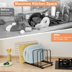 TEAMOLA Adjustable Bakeware Organizer Rack - 1pc Black Heavy-Duty Metal Cutting Board Rack for Cutting Boards & Cookware, Holds Utensils Up to 9.84" Wide (Space-Saving Holder Fits Narrow Countertops)