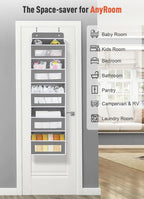 2 Pack Over The Door Organizer Storage, 5 Shelf Hanging Door Organizer with 10 Large Capacity Pockets, Anti Tilt 44 lb Load Behind Door Storage for Bedroom, Bathroom, Pantry, Nursery, (Grey)