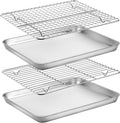 Baking Sheet with Rack Set, Yododo Set of 4 (2 Sheets + 2 Racks), Stainless Steel Cookie Sheet Baking Pan Tray with Cooling Rack, Non Toxic & Heavy Duty & Easy Clean - Size of 12 inch
