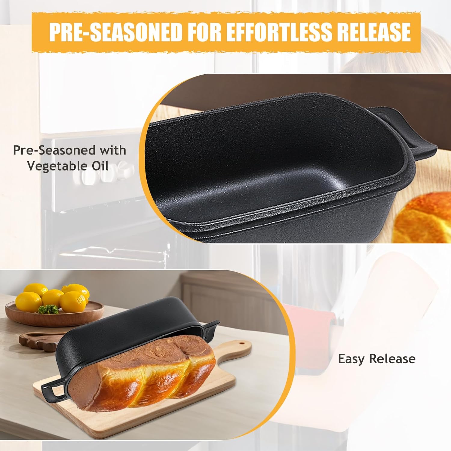 10x5 Cast Iron Loaf Pan with Lid - 2 in 1 Bread Pans for Baking Homemade Sourdough Bread