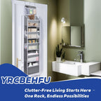 Over The Door Organizer - 6 Capacity Large Pockets & 7 Mesh Compartments, Anti-Tilt Design Holds 44 lbs, for Bathroom, Nursery, Dorm, Pantry & Laundry Storage (Light Grey)