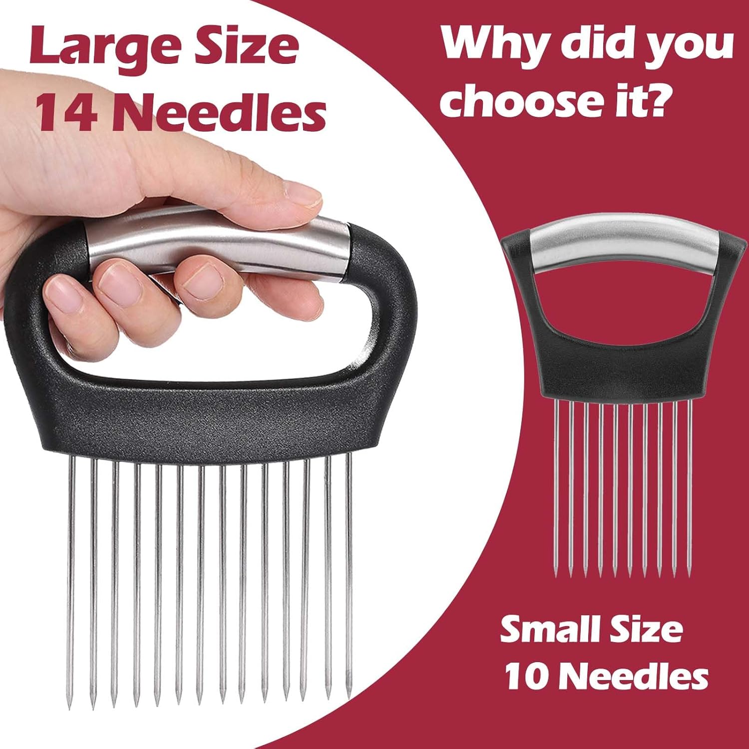 JAYVAR Large Onion Holder for Slicing, 2Pieces Large Onion Cutter Veggie Chopper, Stainless Steel Tomato Slicer Blooming Onions Potato Slicer, Practical Meat Tenderizer, Egg Slicers Kitchen Gadgets