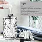 12Oz Small Glass Soap Dispenser with Black Plastic Pump, Clear Refillable Kitchen Countertop Liquid Hand Soap Dispensers with Diamond Design, Crystal Bathroom Lotion Bottle for Dispense Dish Soap
