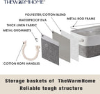 TheWarmHome Small Storage Baskets for Organizing,Storage Baskets for Shelves,Small Fabric Storage Bins W/Handles For Closet Nursery Toy Decorative Foldable (White&Grey, 11.8L*7.9W*5.2H-6 Pack)