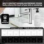 Kitchen Soap Dispenser - Hand and Dish Soap Dispenser Set, Bathroom Glass Soap and Lotion Dispenser with Pump, Tray, 14 Waterproof Labels, Set of 2 White Bottle/Black Pump-pd