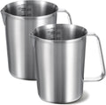 2 Pcs Stainless Steel Measuring Cup with Handle and Pour Lip, Metal Pitcher with Oz and ML marking, 16OZ/500ML), Heavy-Duty Pitcher