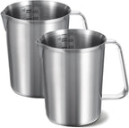 2 Pcs Stainless Steel Measuring Cup with Handle and Pour Lip, Metal Pitcher with Oz and ML marking, 16OZ/500ML), Heavy-Duty Pitcher