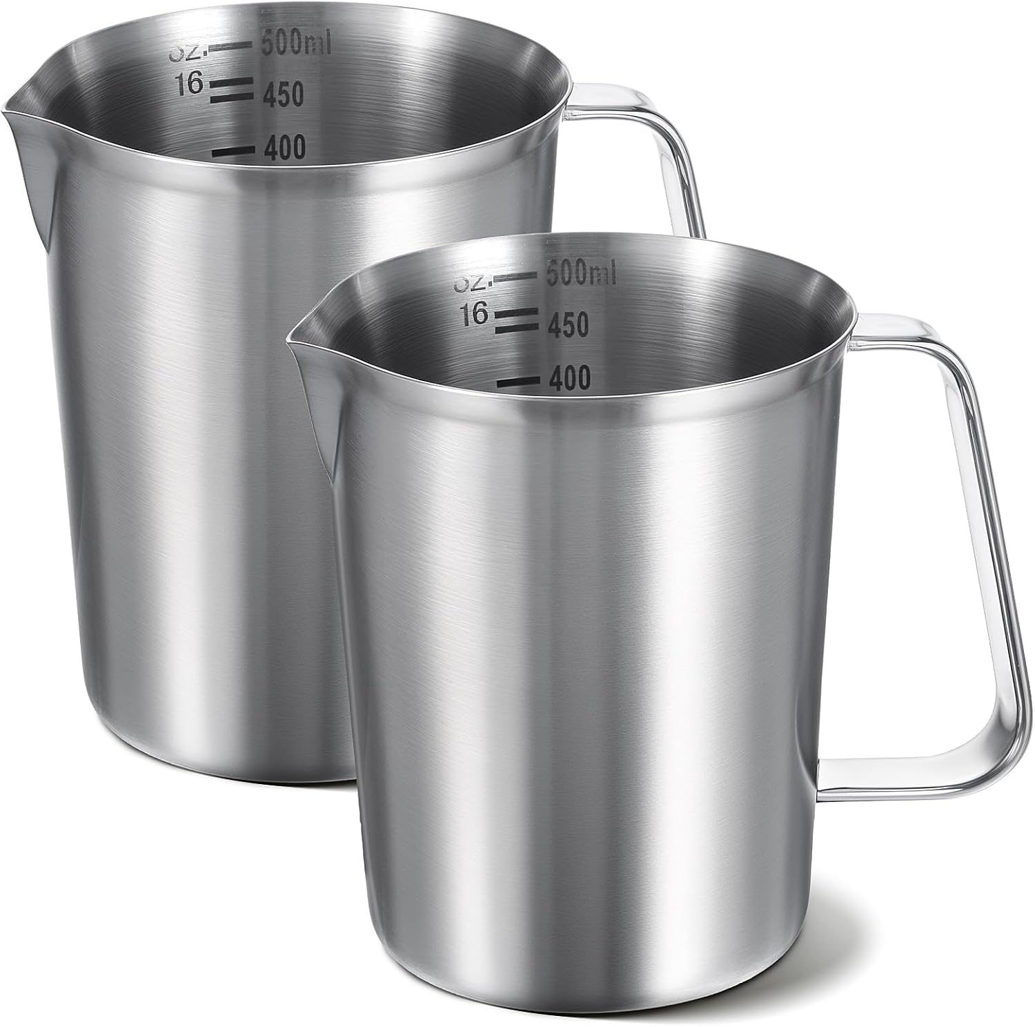2 Pcs Stainless Steel Measuring Cup with Handle and Pour Lip, Metal Pitcher with Oz and ML marking, 16OZ/500ML), Heavy-Duty Pitcher