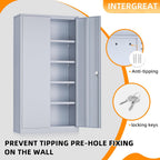 INTERGREAT Metal Storage Cabinets 72” Cement Grey Garage Steel Storage Cabinet with Doors and Shelves, Steel File Cabinet for Home Office, Basement, Warehouse, Classroom（Anti Tipping）