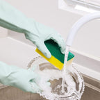 COOLJOB Large Household Rubber Gloves with Cotton Liner & Non-slip Grip, Waterproof Long Lasting Dishwashing Gloves for Kitchen & Bathroom Cleaning, Mint Green, 1 Pair