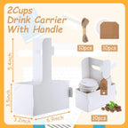 10 Pack 2 Cup Disposable Drink Carrier with Handle Paperboard Coffee Cup Holder Portable for Hot Cold Drinks Food Delivery Services with Heart Card for Teacher Appreciation Week Mother's Day