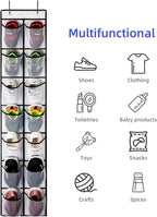 KEEPJOY Over the Door Shoe Organizer, Hanging Shoe Organizer with 4 Hooks, Shoe Holder with 14 Mesh Pockets Closet Door Shoe Storage Bag (White-2Pack)