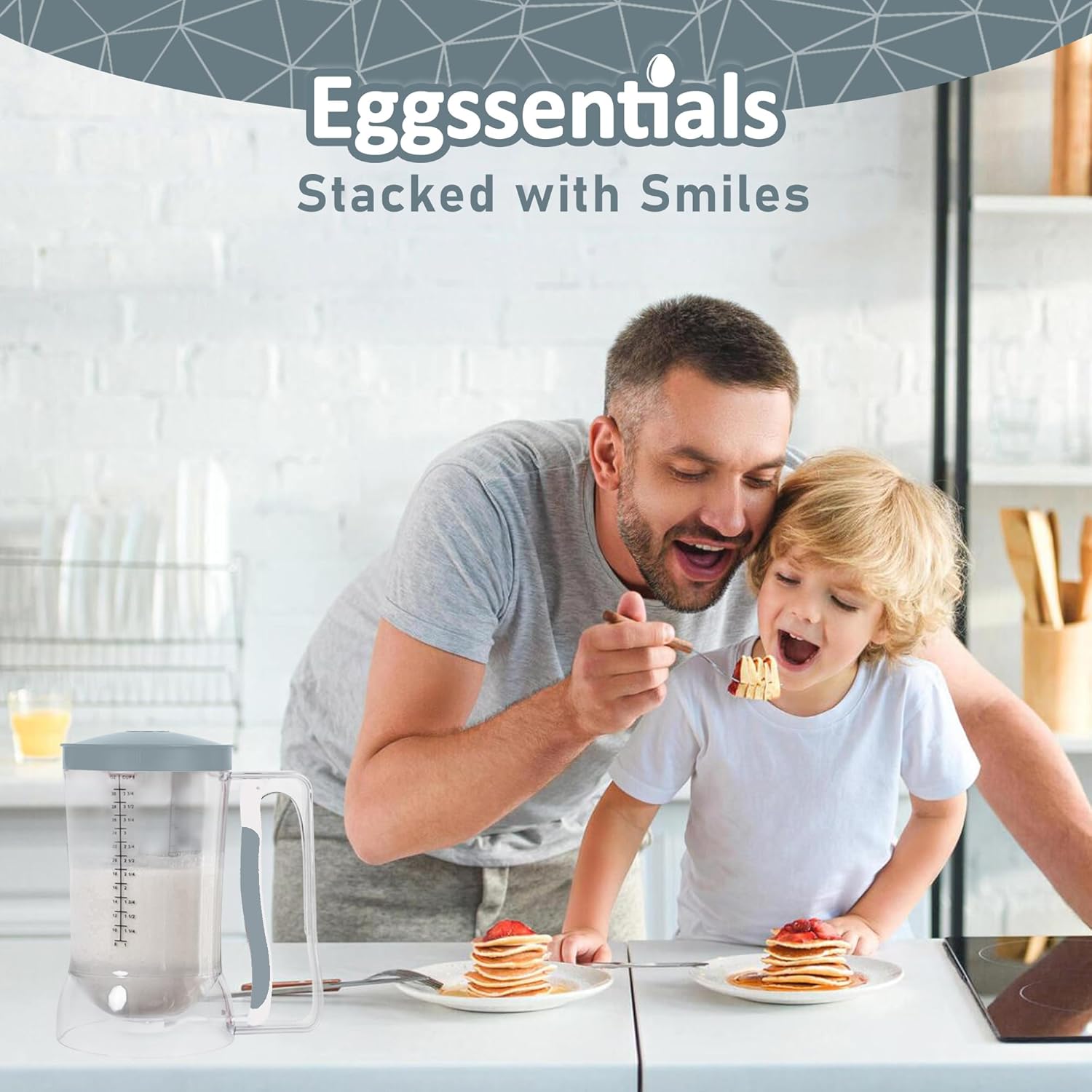 Eggssentials Pancake Dispenser – Easy Control Cake Mix Dispenser for Baking – Drip-Free Muffin & Cupcake Batter Dispenser with Handle – Great for Griddle Pancakes - Grey Color