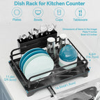Dish Drying Rack Kitchen - Dish Racks for Kitchen Counter Space-Saving, Dish Drainer with Automatic Drain and Adjustable Spout, Dishwasher Rack with Cutlery Holder, 16.5" D x 11.6" W x 6.6" H