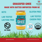 Tin Star Foods Grassfed Organic Ghee –365 Pasture Grazed, Hand Crafted Clarified Butter – Keto, Whole 30 and 21 Day Detox Approved, Lactose Free, Casein Free, – 32 fl oz