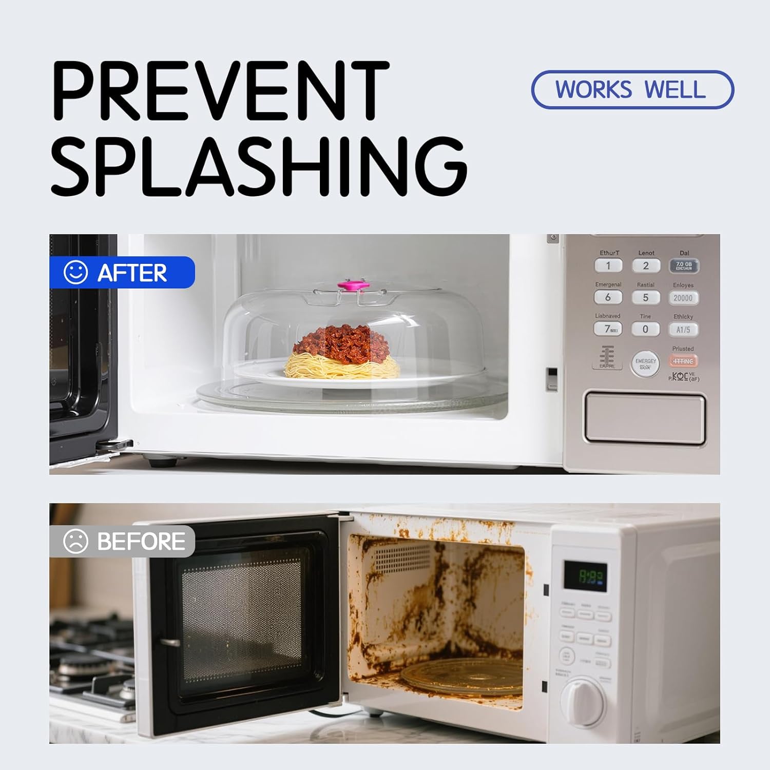 Microwave Splatter Cover 12 Inch Large Plate Cover for Microwave Oven 2 in 1 Food Grade Plastic with Silicone Air Vent Tall Lid BPA Free 2 Pack Clear