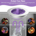 Hibbent 2 Pack Universal 3 in 1 Kitchen Sink Drain Strainer with Sink Stopper, Chrome Stainless Steel Wraped Shell, Anti-Clogging Basket Strainer with Handle, Fit for US Standard 3-1/2" Drain, Purple