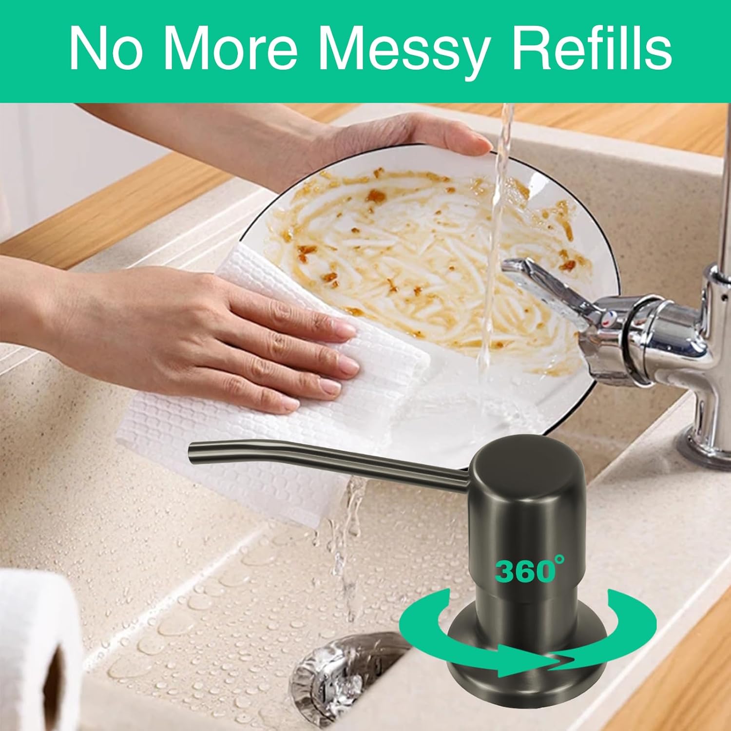 Soap Dispenser for Kitchen Sink, Built in Sink Soap Dispenser, Countertop Soap Dispenser Pump with 47" Extension Tube kit, No Need to Fill Little Bottle Again, Gray