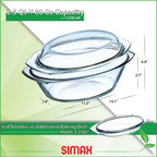 Simax Clear Glass Casserole Dish: Clear Glass Oval Casserole Dish with Lid and Handles Covered Bowl for Cooking, Baking, Serving, etc. Microwave, Dishwasher, and Oven Safe Cookware – 2.5 Quart